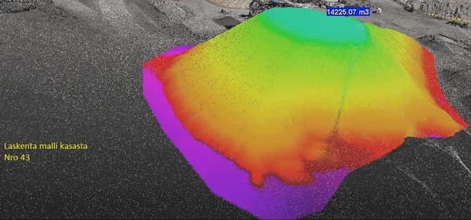 Höjdfärgad 3D-modell för volymberäkning av en grushög