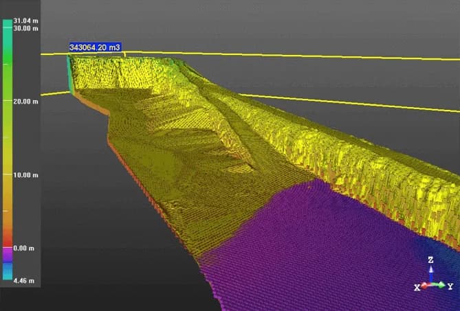 3D-modell för volymberäkning av en bergsskärning
